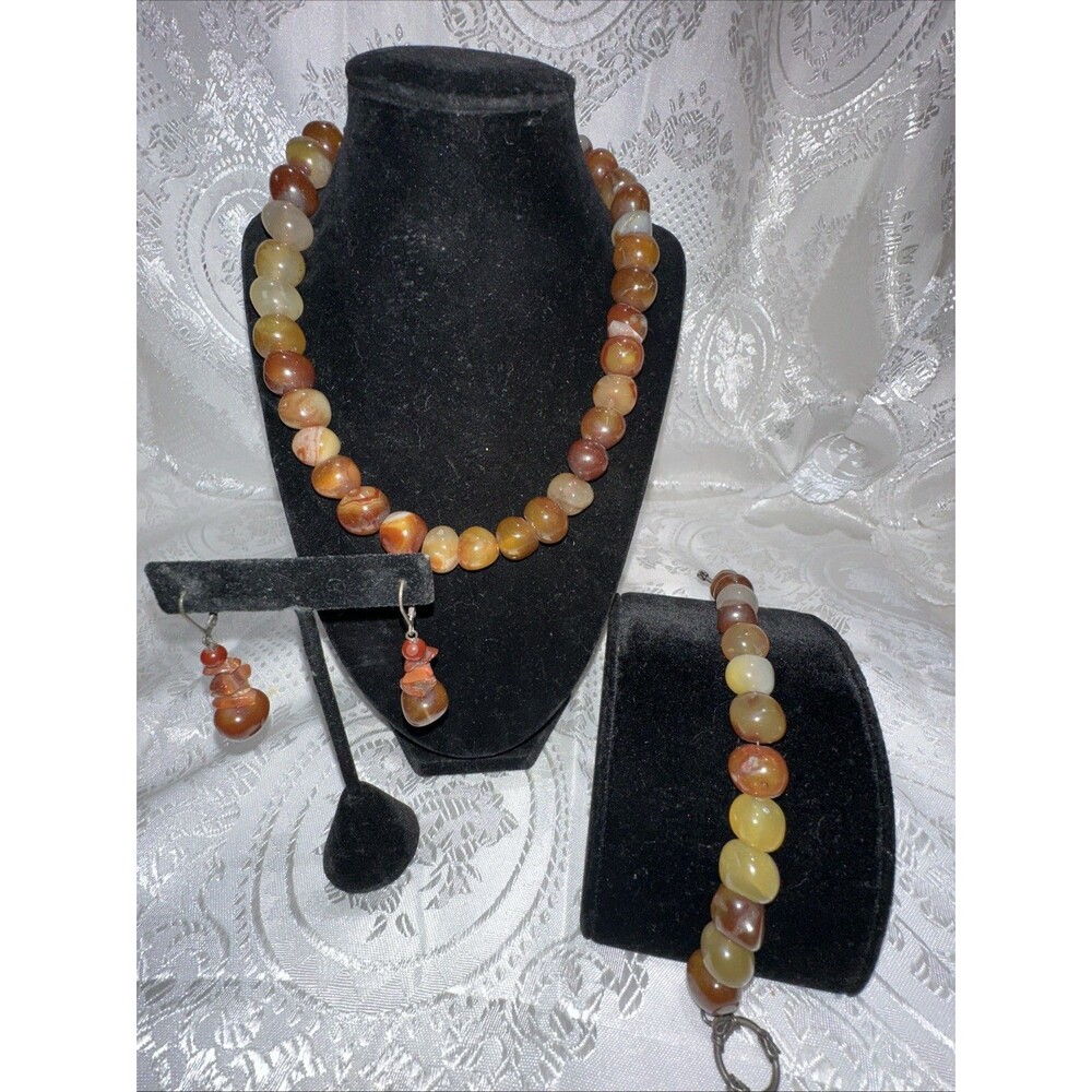 Natural Beaded Necklace Set Carnelian /amber  ?